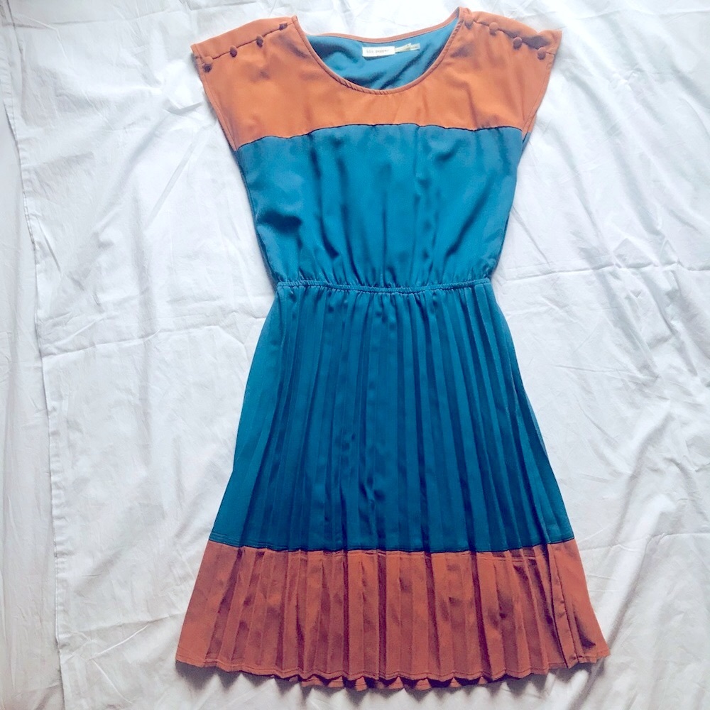 Blu Pepper Orange & Blue Pleated Dress